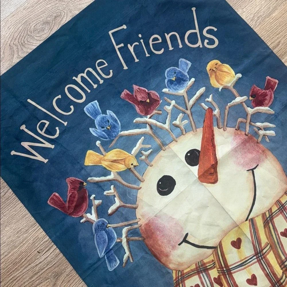 Custom Decor Mary Ann June Welcome Friends Oversized Snowman Flag 39x28‎